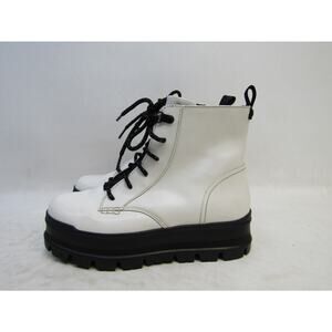 UGG Womens Size 8 M White Leather Zip Lace Up Ankle Boots